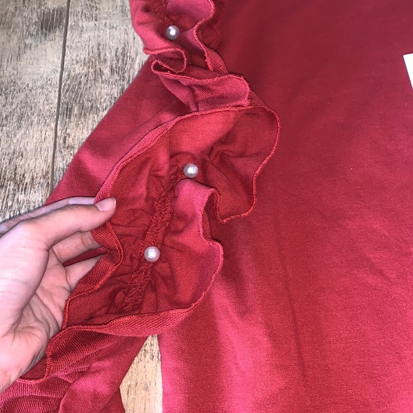 NWT free generation red pearl ruffle sweater - Picture 4 of 7